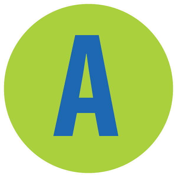 green circle with blue letter A in center graphic