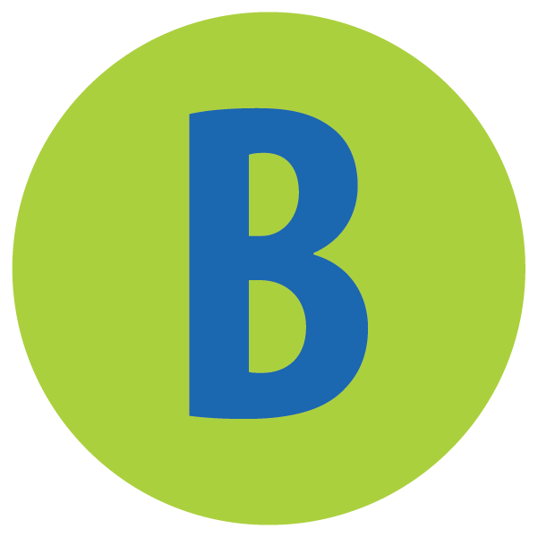 green circle with blue letter B in center graphic