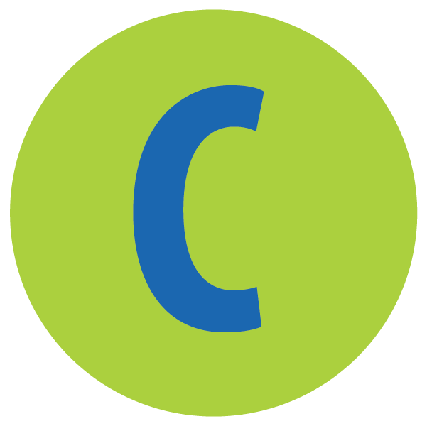 green circle with blue letter C in center graphic